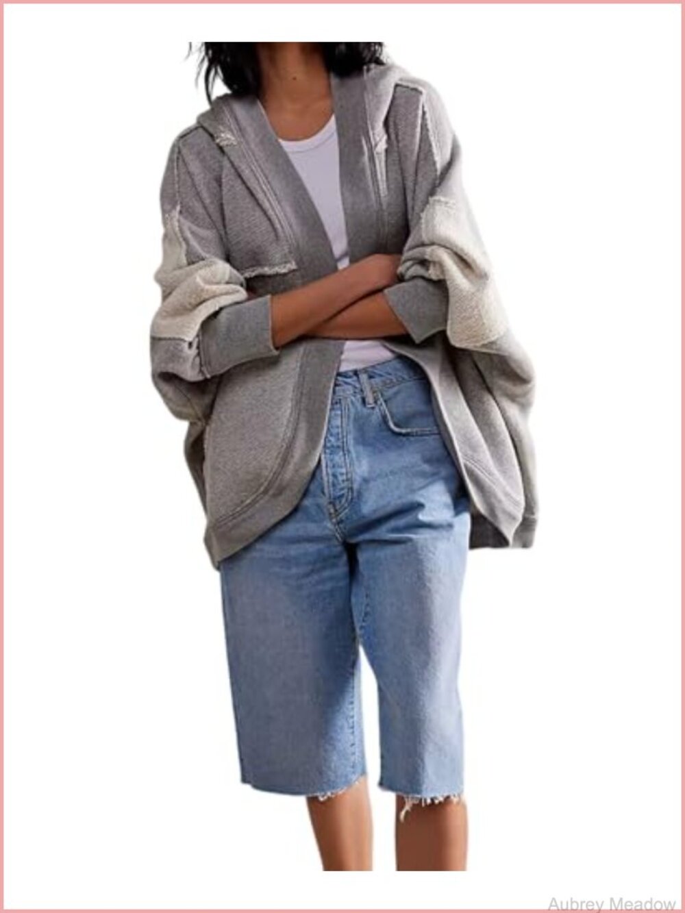 Y2K Retro Open Front Hoodie Cardigan Oversized Long Sleeve Patchwork Sweatshirt